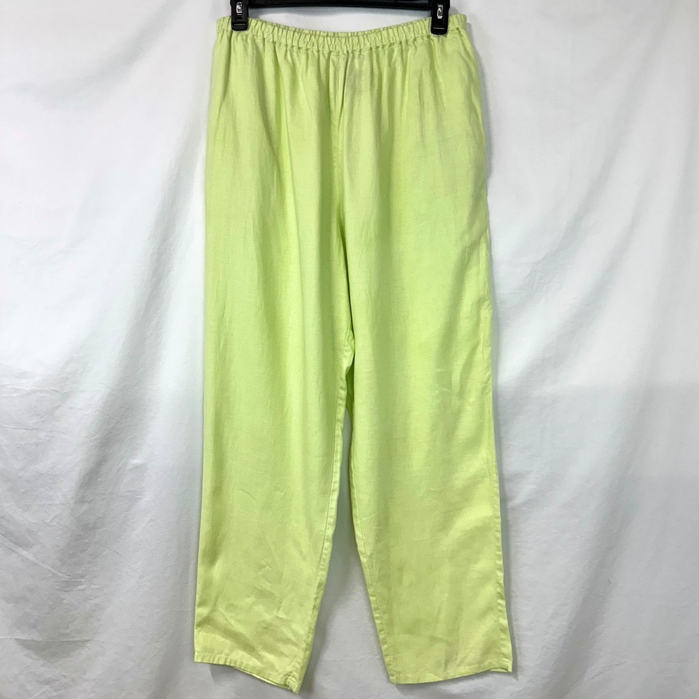 NICOLE SUMMERS 100% Linen Wide Leg Pants Lime Green Pull On Women's Plus‎ 1x